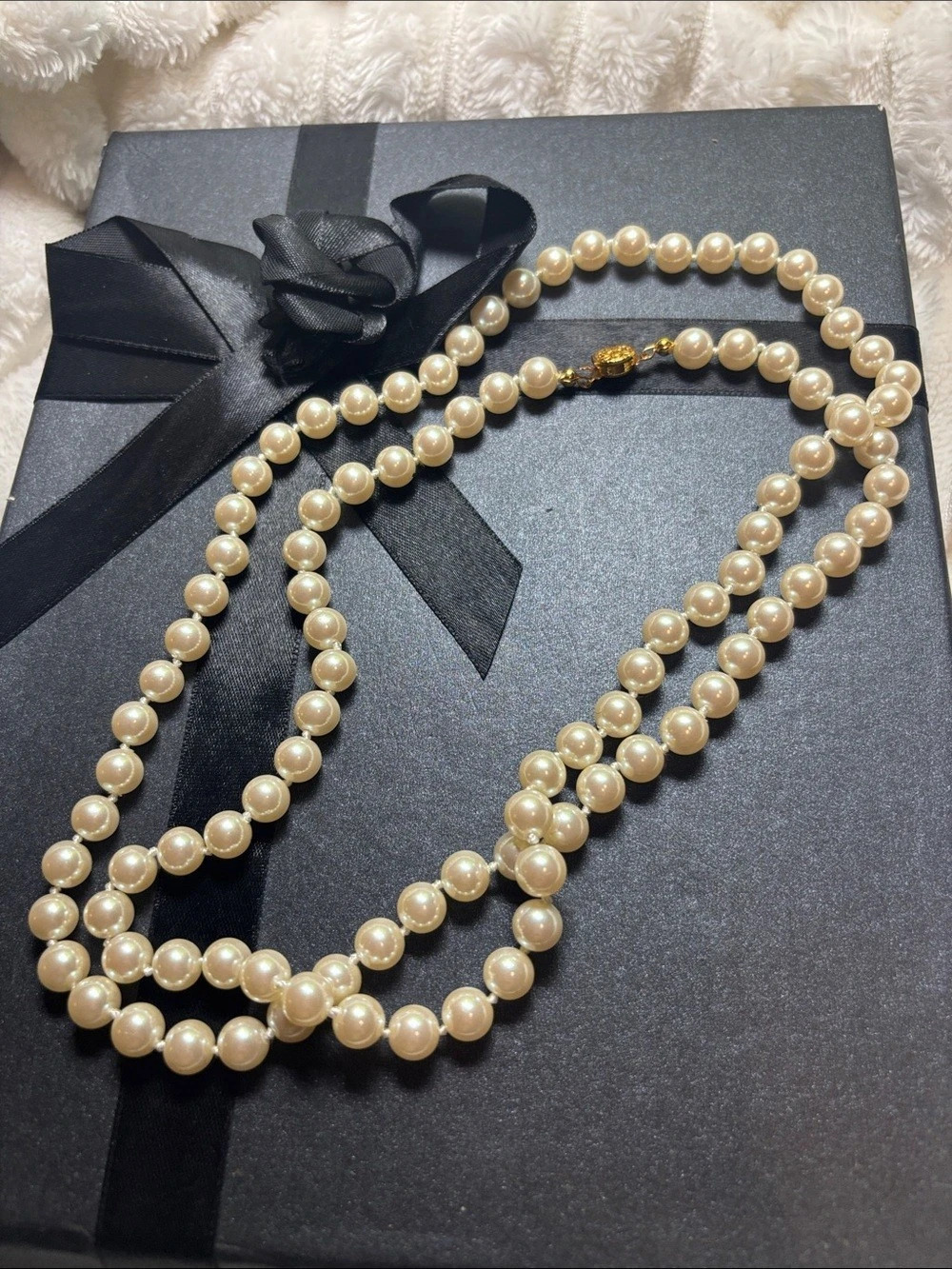 Cultured Pearl Layered Necklace Cream & Gold Like New 36”